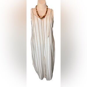 🌿 MSK Women’s 1X Cream & Tan Striped Jumpsuit – Effortless Style & Comfort 🌿B3